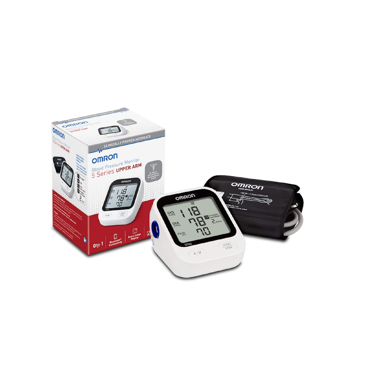 Omron - 5 Series Blood Pressure Monitor (BP7255), Upper Arm Cuff, Digital Bluetooth Blood Pressure Machine - White