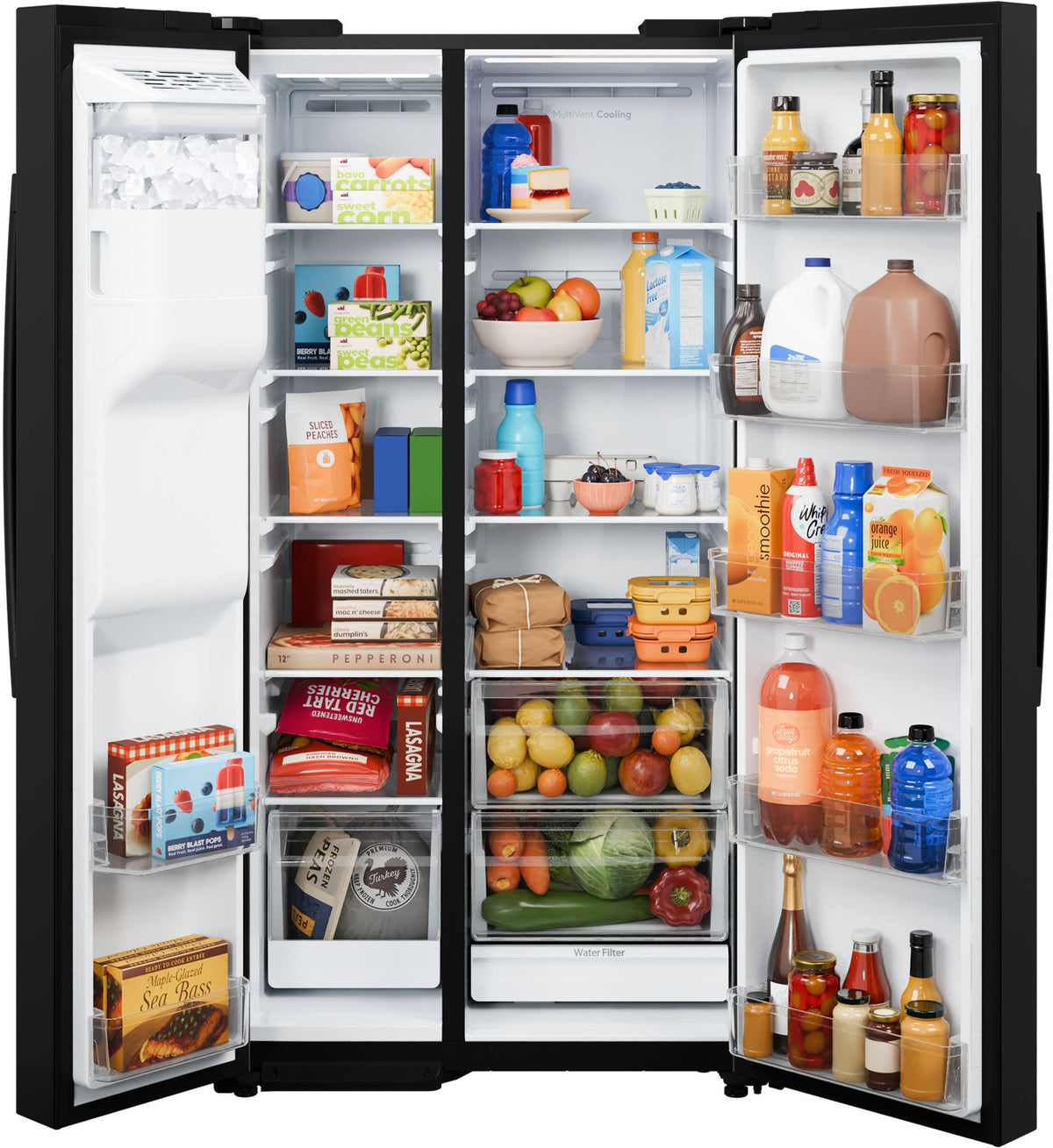 GE - 36 in. Wide 23.6 Cu. Ft. Freestanding Counter-Depth Side-By-Side Refrigerator ith Extra Tall Water and Ice Dispenser - Black