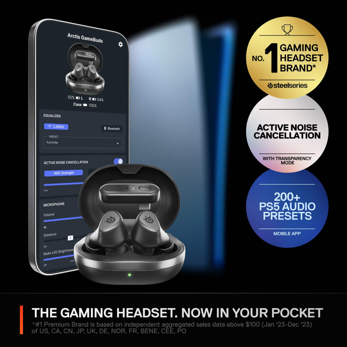 SteelSeries - Arctis GameBuds True Wireless Noise Cancelling Gaming Earbuds for PS5, PS4, PC, Switch, ROG Ally, Steam Deck - Black