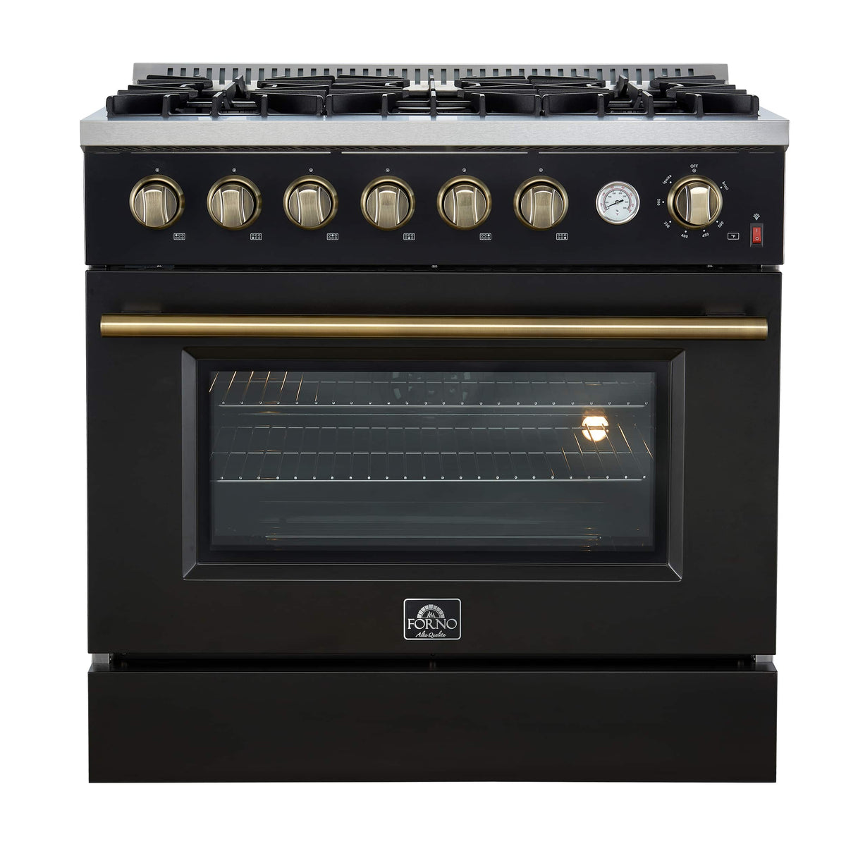 Forno Appliances - 36 in. Wide 6 Burner Marco 5.36 Cu. Ft. Freestanding Gas Convection Range with Hidden Bake Element - Black