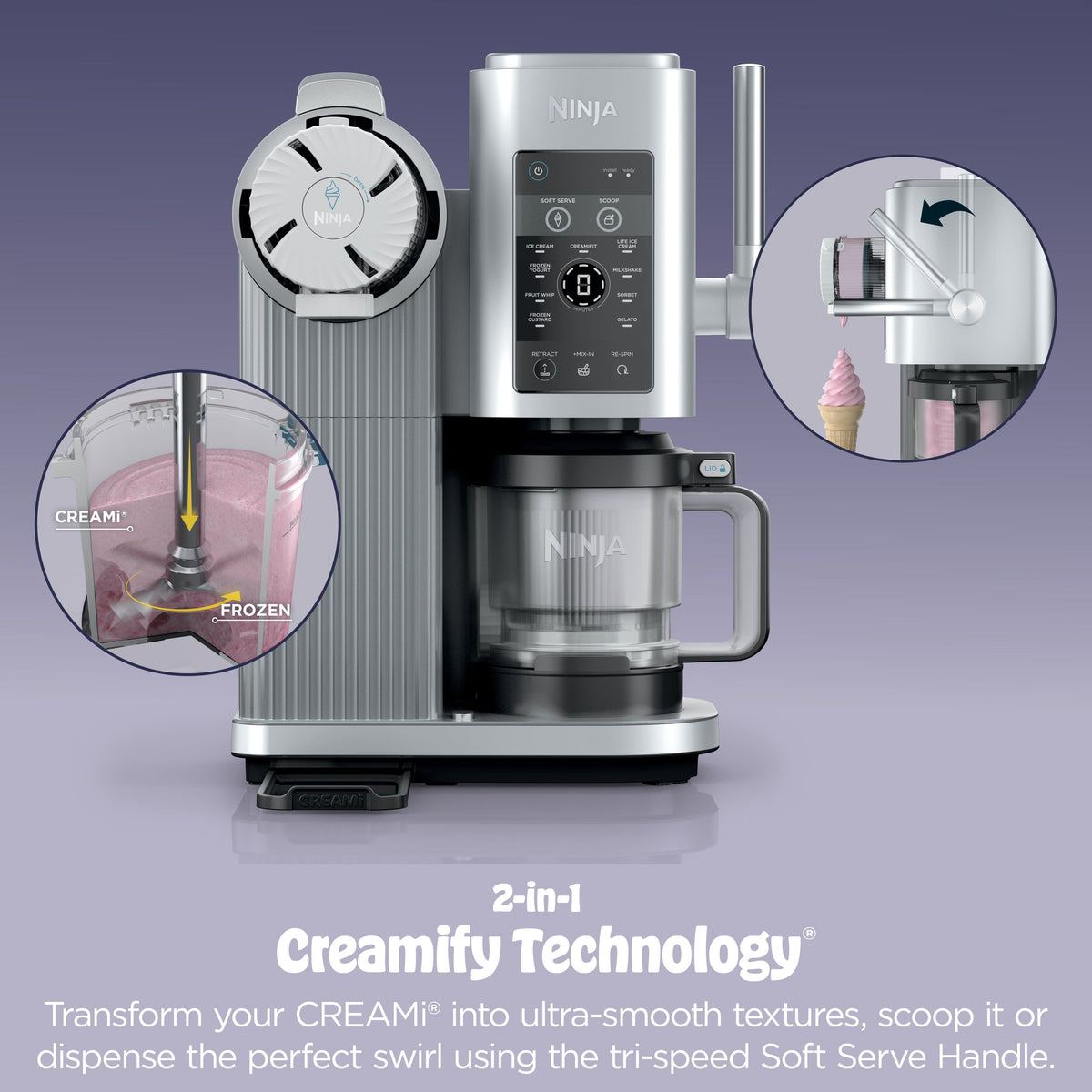 Ninja - CREAMi Scoop & Swirl Ice Cream & Soft Serve Maker, 13 One-Touch Programs, Fruit whip, Frozen custard, Gelato - Silver