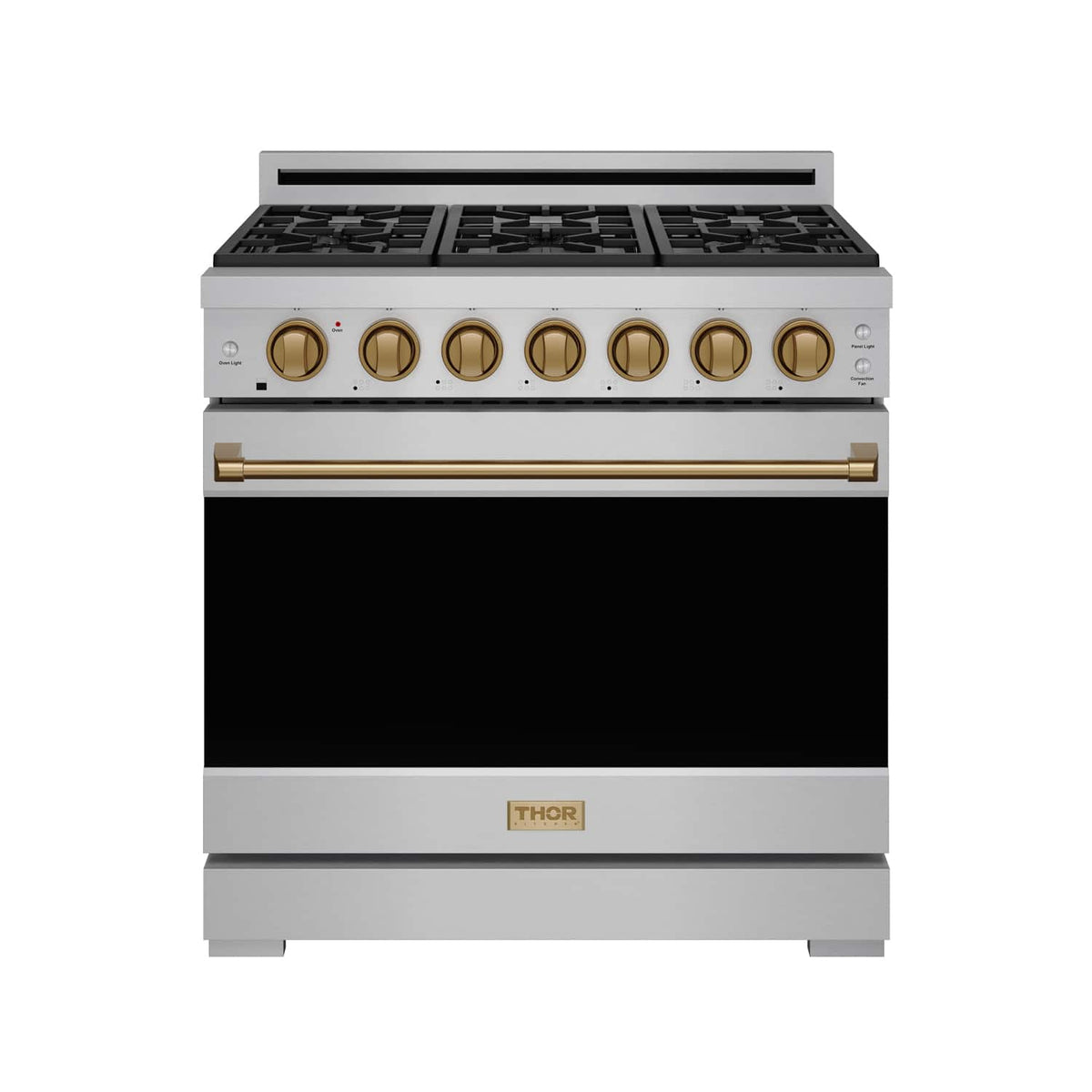 36 in. Wide 6 Burner Gordon Ramsay Series by Thor Kitchen 6.0 Cu. Ft Freestanding Gas Range with Bronze Hardware - Stainless Steel