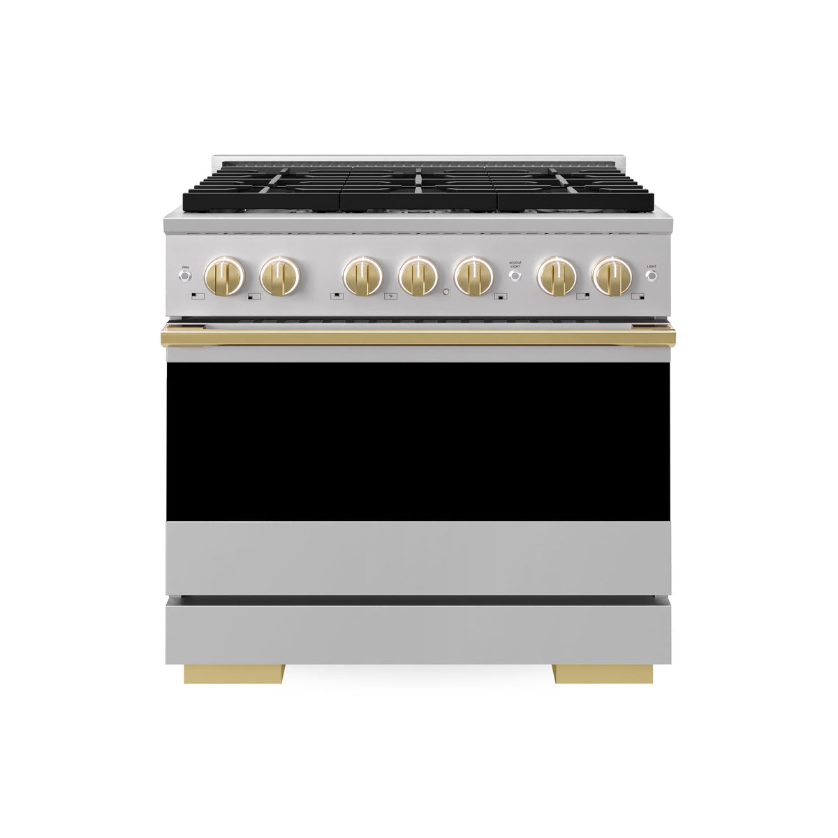 ZLINE - Autograph 36 in. 5.2 cu. ft. Marino Freestanding Gas Range with 6 Burners and Convection Oven with Gold Accents - Stainless Steel