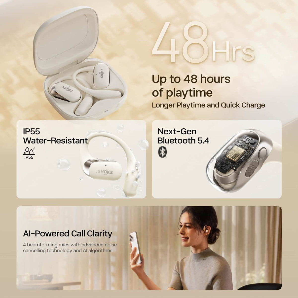 Shokz - OpenFit 2 Open-Ear True Wireless Earbuds - Beige