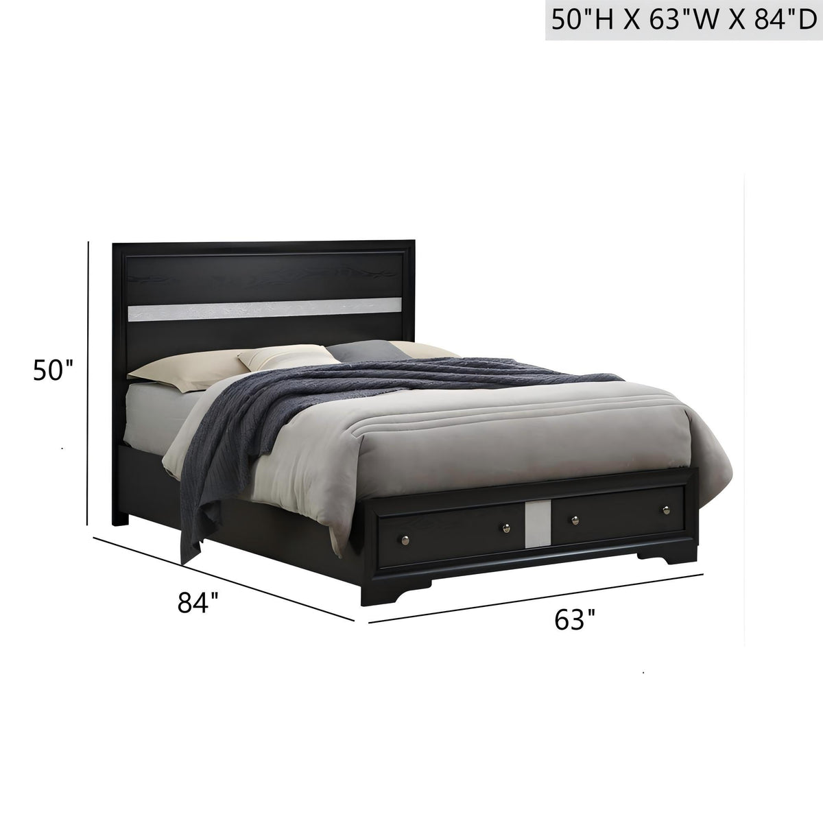Madrid - Queen Bed With Storage Drawers And Nickel Handles - Black