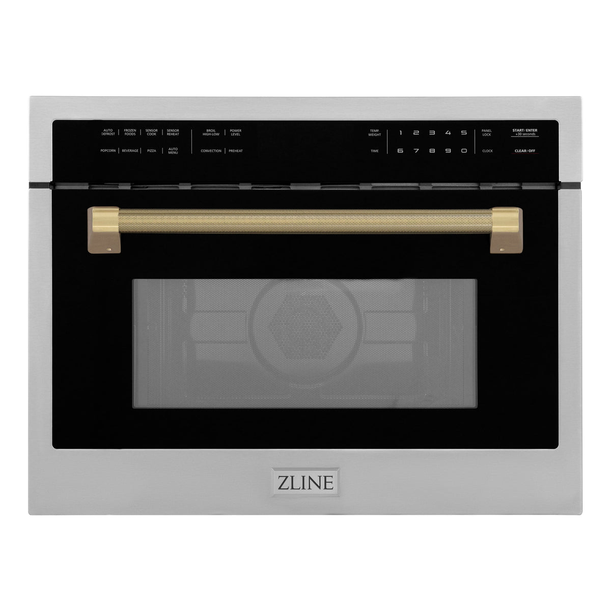 ZLINE - Autograph 24 in. 1.6 cu ft. Built-in Convection Microwave Oven and Champagne Bronze Helix Handle - Stainless Steel