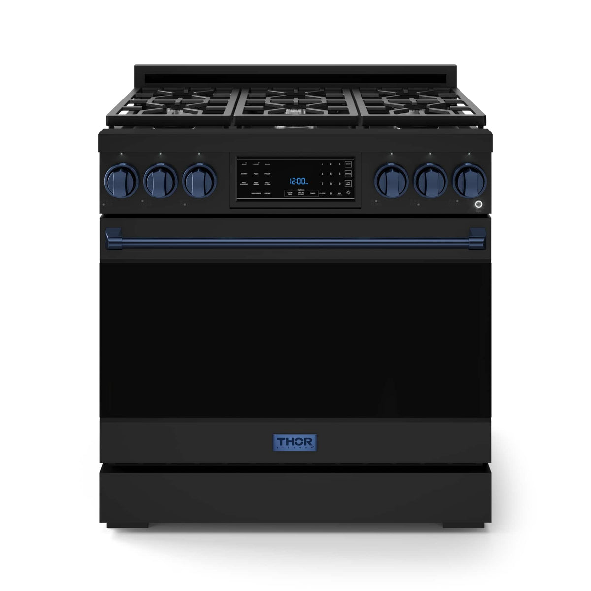 36 in. Wide 6 Burner Gordon Ramsay Series by Thor Kitchen 6.0 Cu. Ft Freestanding Gas Range with Navy Blue Hardware - Black