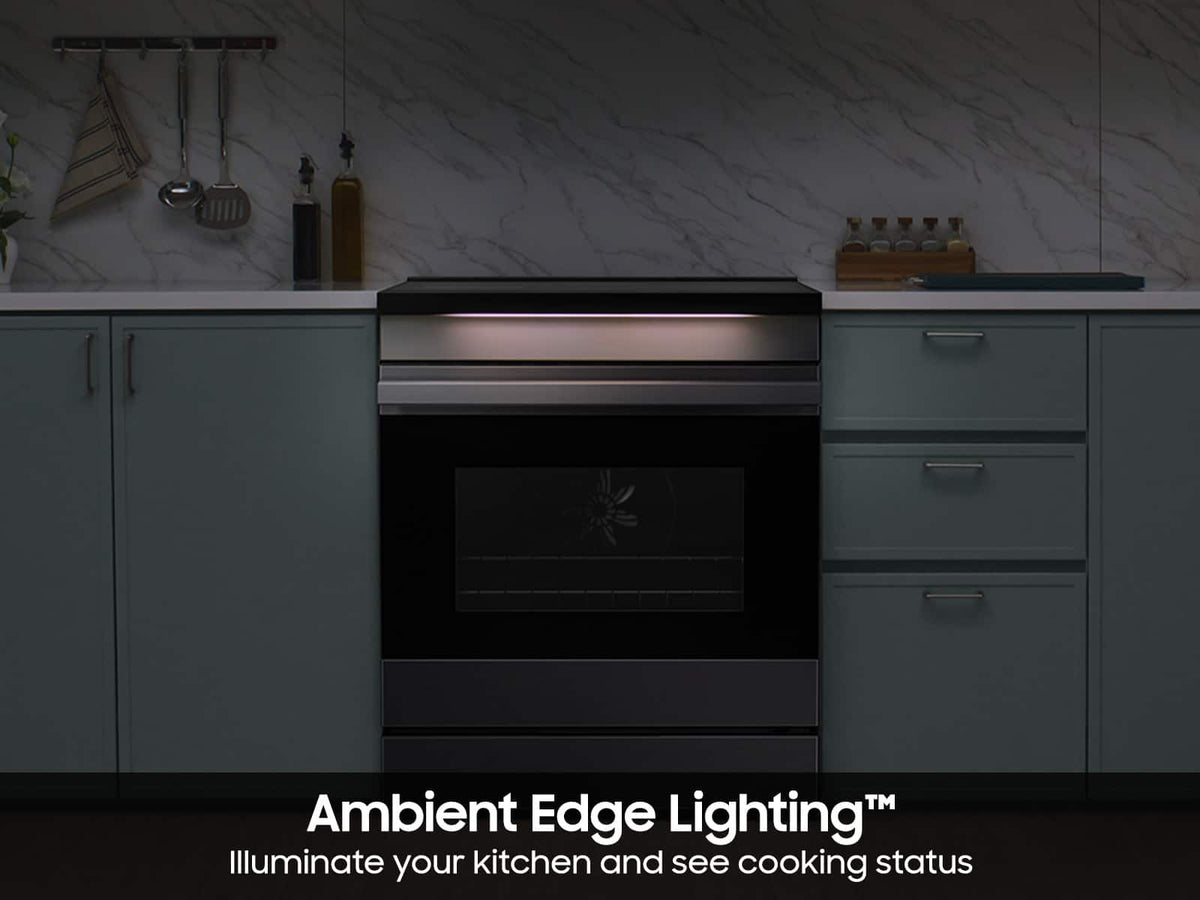 Samsung - 30 in. Wide 4 Burner Bespoke 6.3 Cu. Ft. Slide-In Electric Induction Range with Ambient Edge Lighting - Matte Black Steel