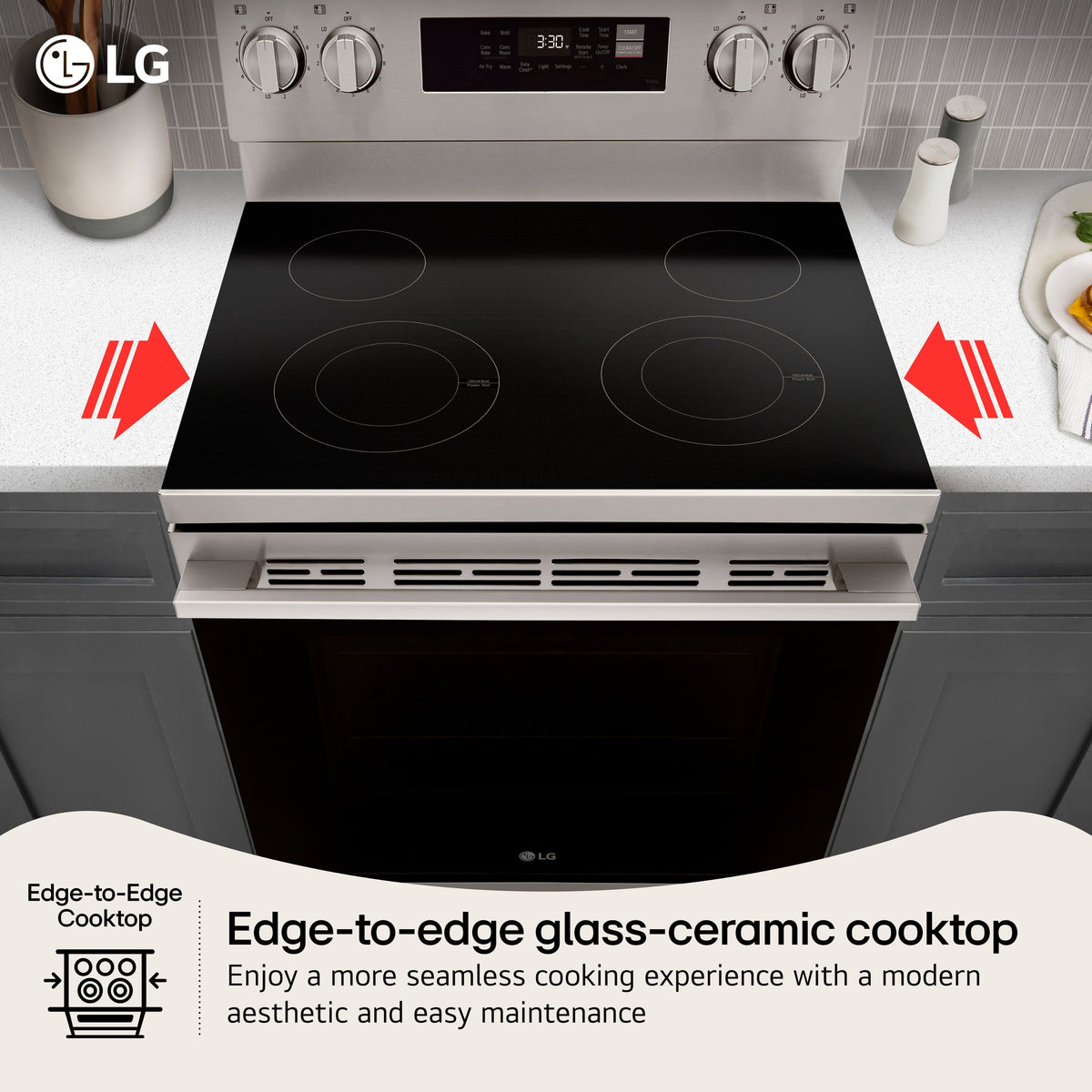LG - 30-in Wide 6.3 Cu. Ft. Freestanding Electric Convection Smart Range with 4 Elements, Air Fry and WideView Window - Stainless Steel