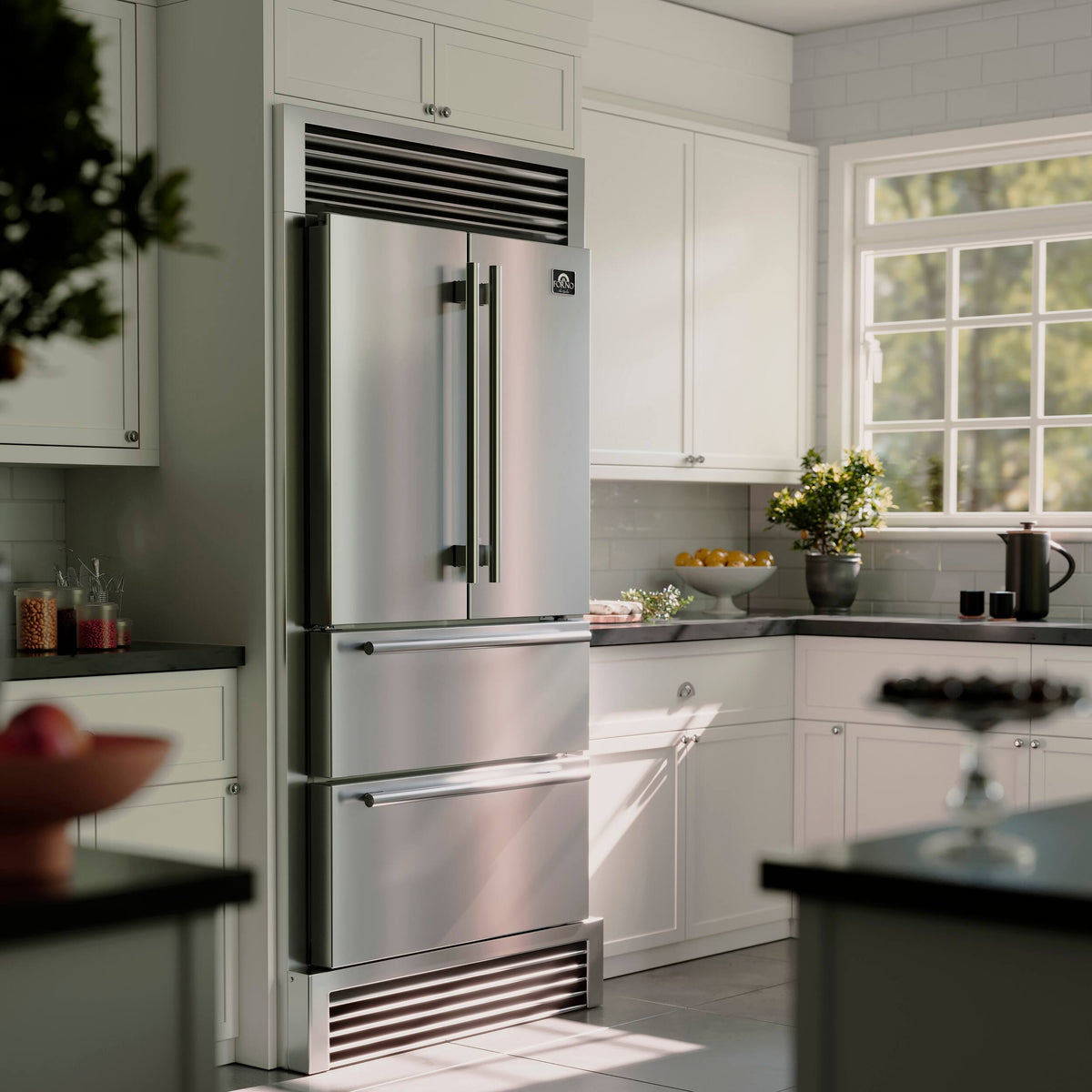 Forno Appliances - Moena 19.2 Cu. Ft. Built-In French Door Refrigerator with Decorative Trim Grill - Stainless Steel VCM