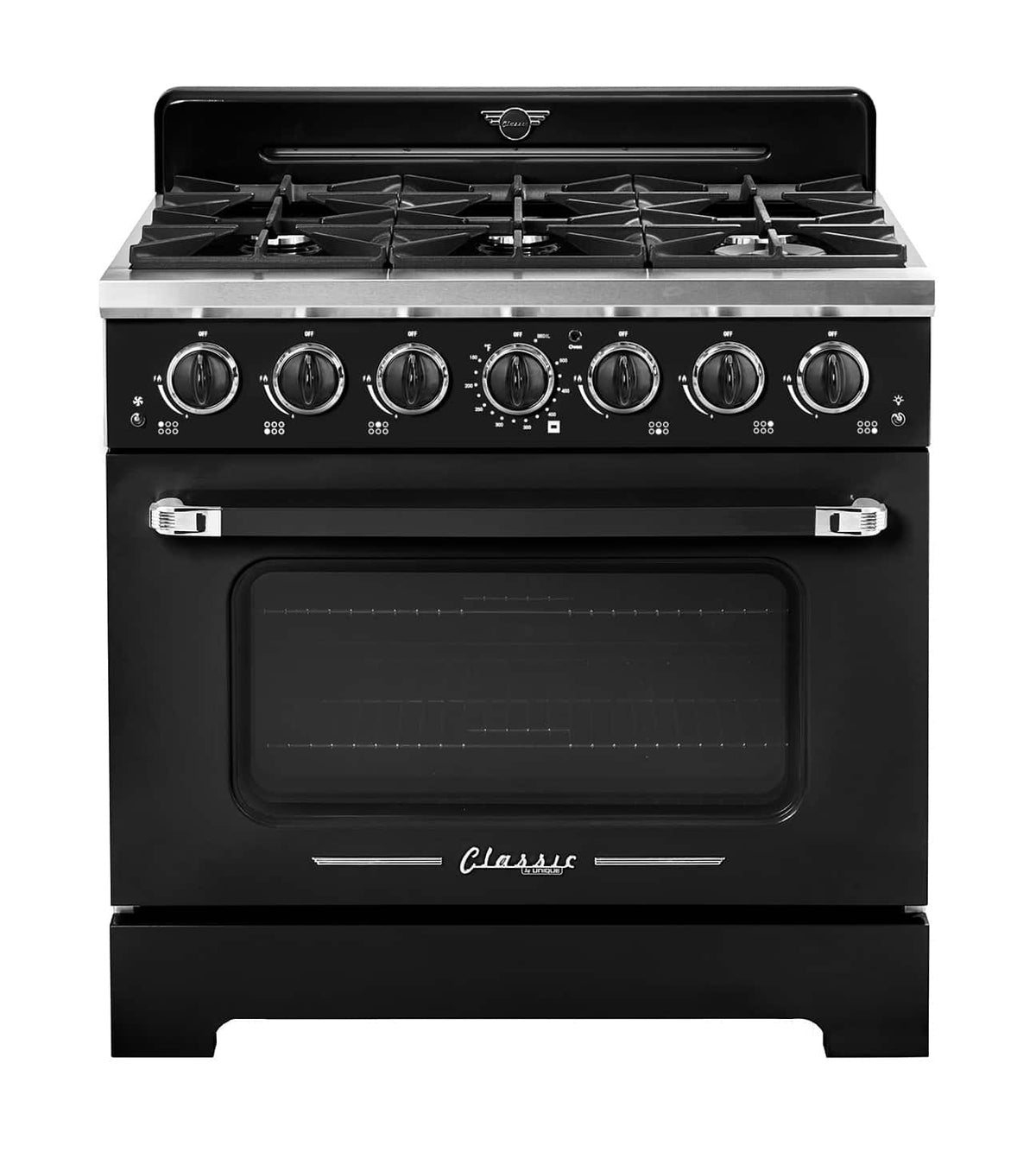 Unique Appliances - 36 in. Wide 6 Burner Classic Retro 5.2 Cu. Ft. Freestanding Gas Convection Range - Midnight Black