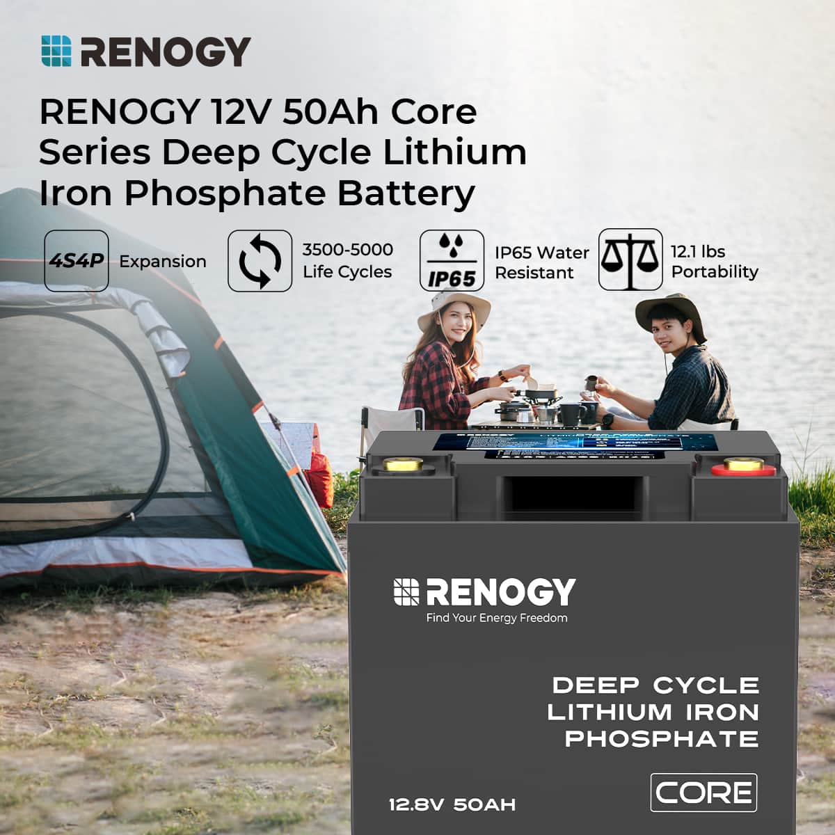Renogy - 12V 50Ah Core Series Deep Cycle Lithium Iron Phosphate Battery