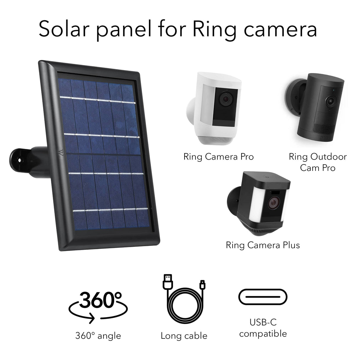 Wasserstein - Solar Panel for Ring Spotlight Camera Battery and Ring Stick Up Camera Battery (2-Pack) - Black