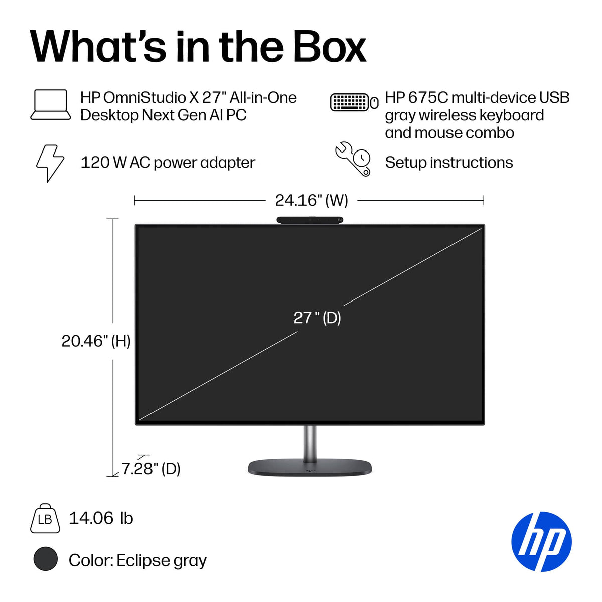 HP - OmniStudio X 27" QHD All-in-One w/ Adjustable Height - Intel Core Ultra 5 325 - 16GB Memory - 512GB SSD - Copilot+ PC - Eclipse Gray
