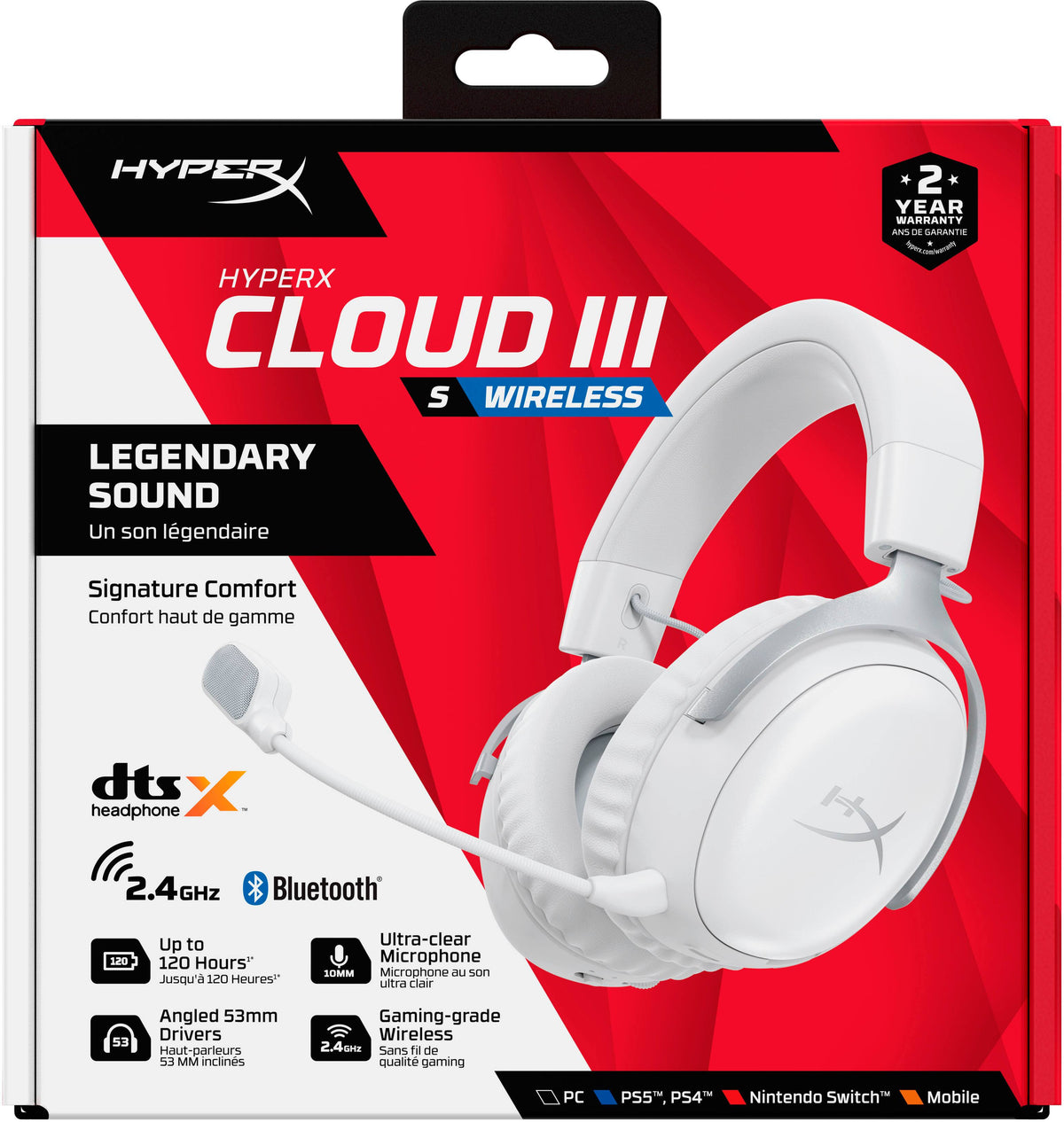 HyperX - Cloud III S Wireless Gaming Headset for PC, PS5, PS4, Nintendo Switch, Mac, and Mobile - White
