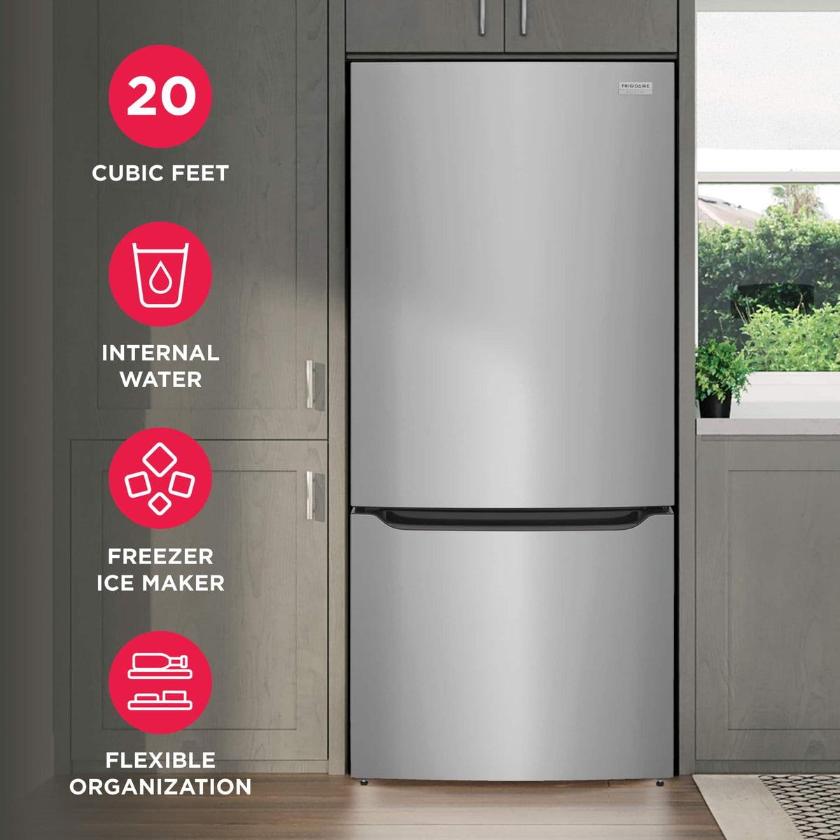 Frigidaire - 30 in. Wide 20.3 Cu. Ft. Bottom Freezer Standard Depth Refrigerator with Internal Water Dispenser - Smudge Proof Stainless Steel