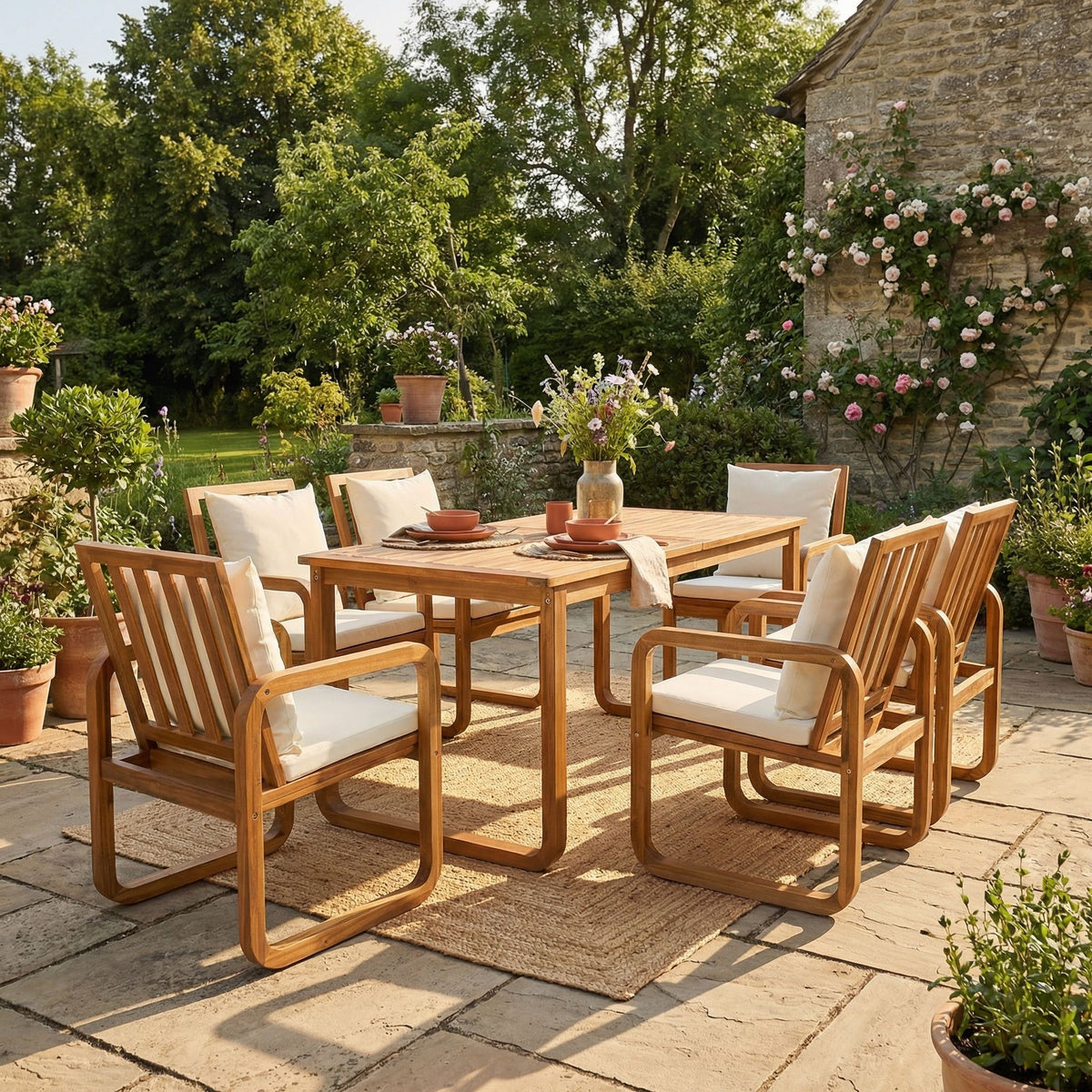 Juego de comedor para patio exterior de 7 piezas con cojines extraíbles