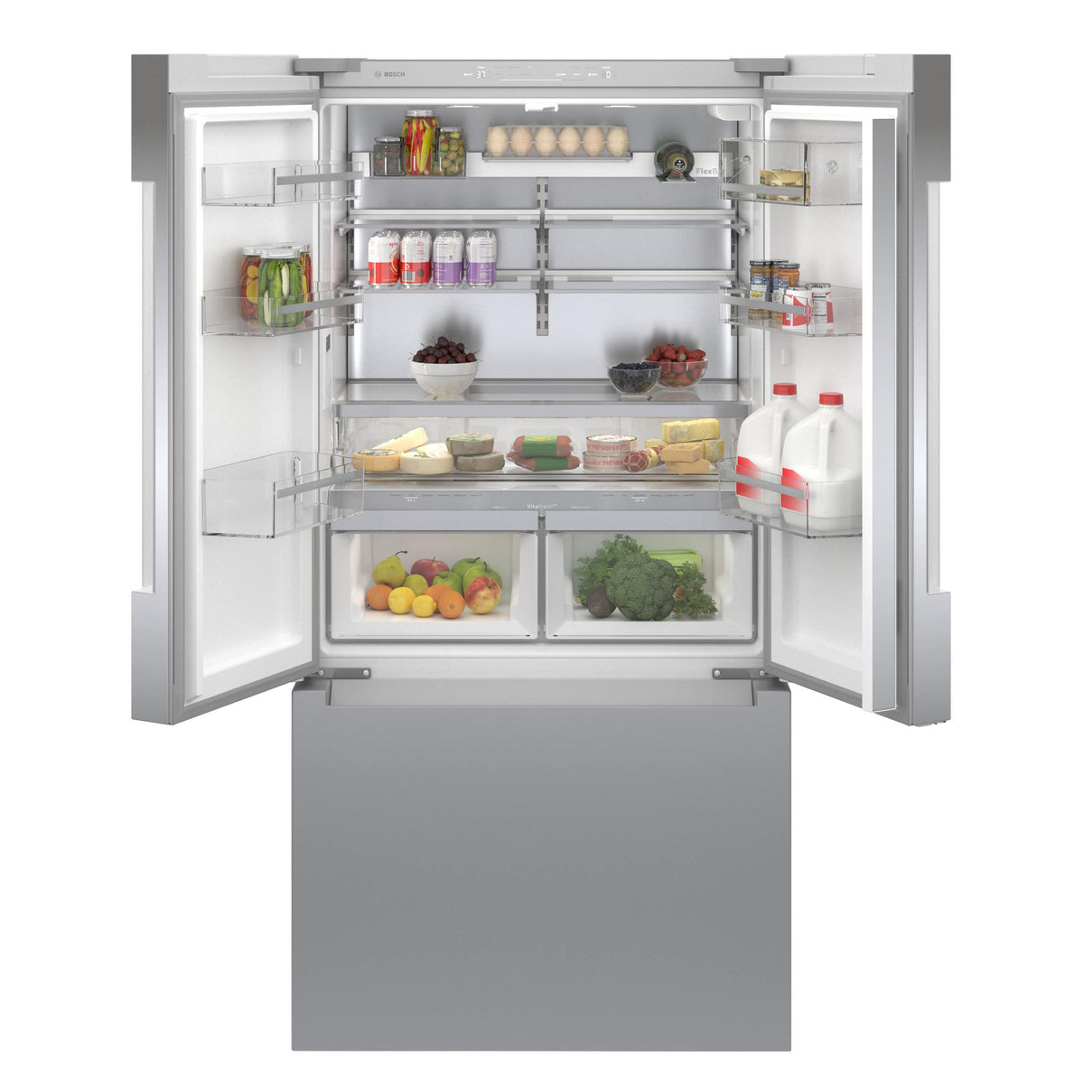 Bosch - 800 Series 36 in. Wide 21 Cu. Ft. French Door Bottom Freezer Counter-Depth Smart Refrigerator with FarmFresh System - Stainless Steel