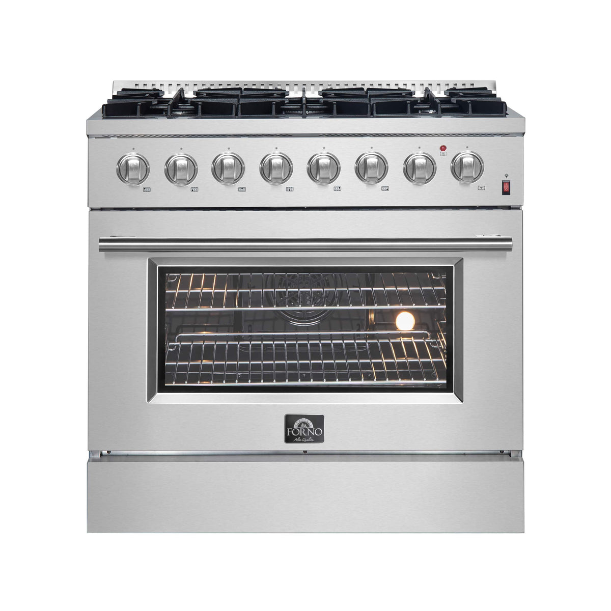 Forno Appliances - 36 in. Wide 6 Burner Marco 5.36 Cu. Ft. Freestanding Dual Fuel Convection Range with Dual Ring Burner - Silver