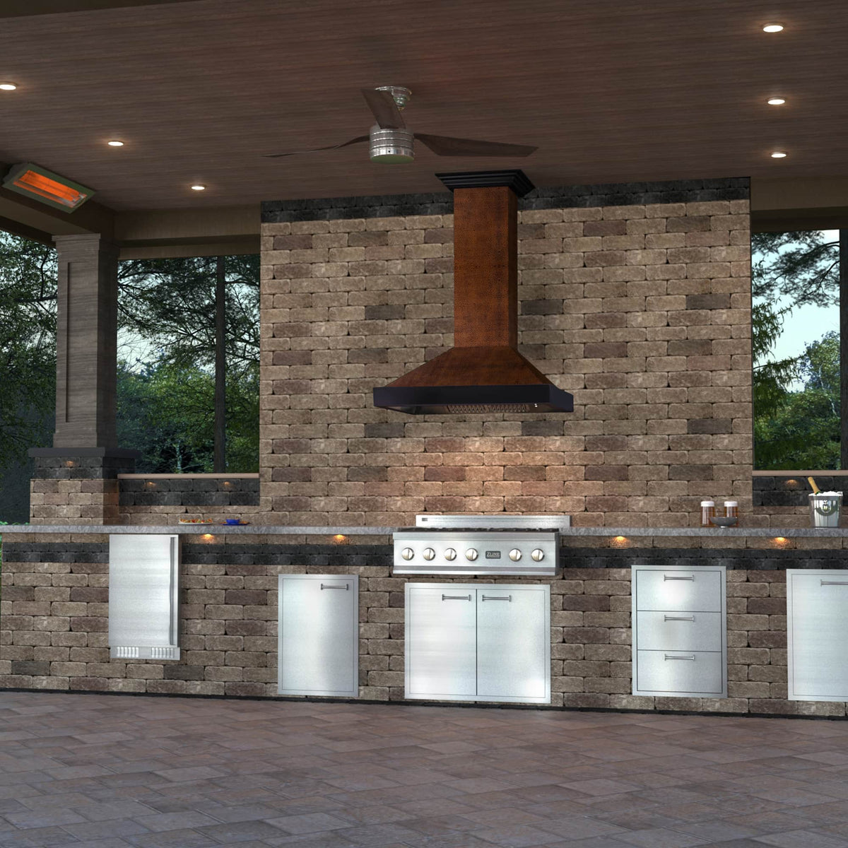 ZLINE - 48 inches - Externally Vented - Wall Range Hood - Hand Hammered Copper