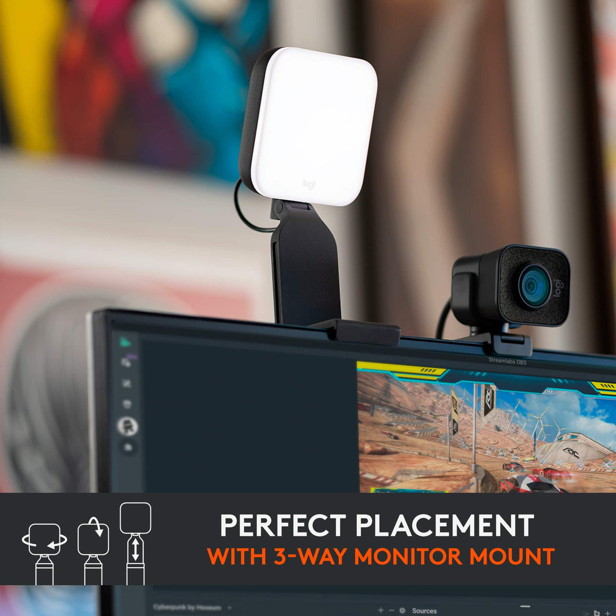 Logitech - Litra Glow Premium LED Streaming Light with TrueSoft, Adjustable mount and Desktop app control for PC/Mac - Graphite