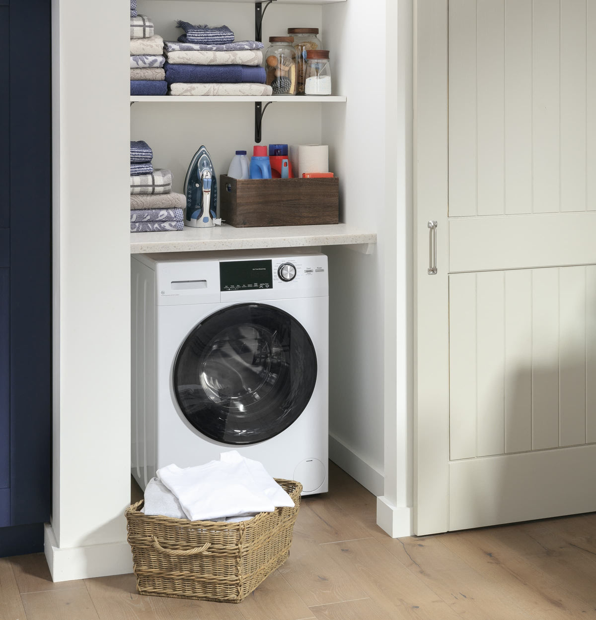GE - 2.4 Cu. Ft. High-Efficiency Front Load Washer and Electric Condenser Dryer Combo with Steam and Sanitize - White