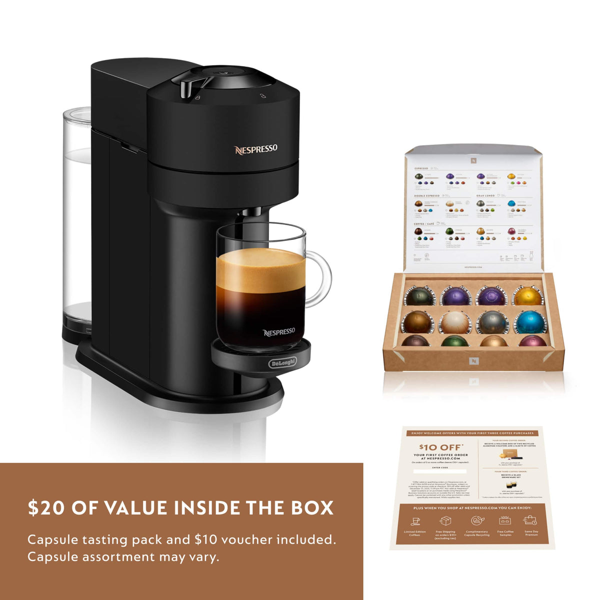 Nespresso - Vertuo Next Coffee and Espresso Maker by De'Longhi, Matte Black with Aeroccino Milk Frother - Black Matte
