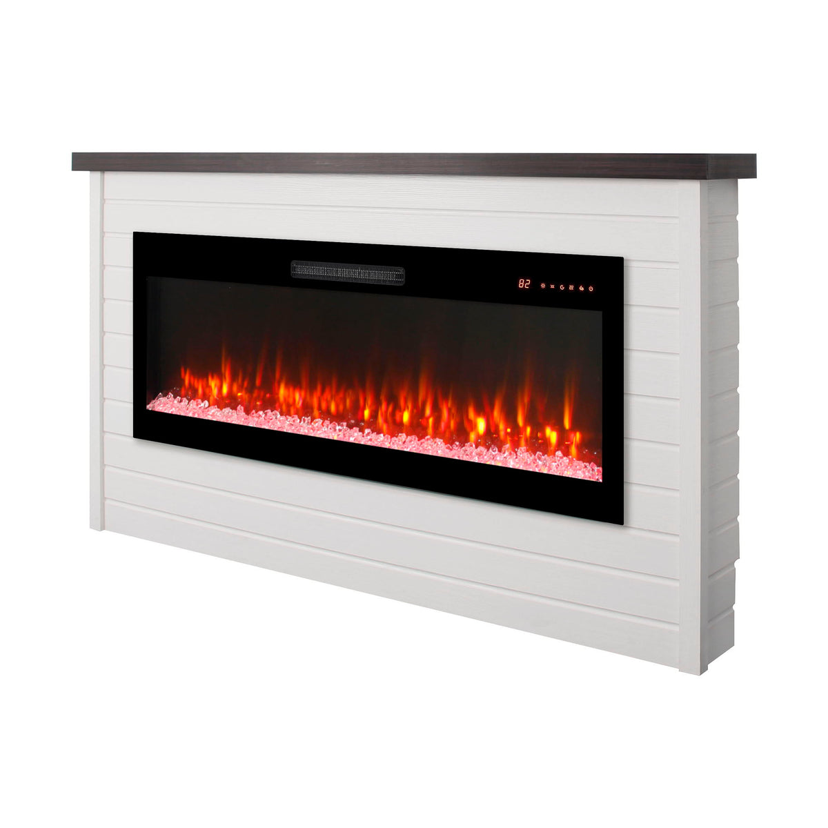 Chimenea Eléctrica de 65" con Mantel de Pared, Calentador de Chimenea Empotrable de 50", Control Remoto, Temporizador para Sala de Estar - Blanco Antiguo