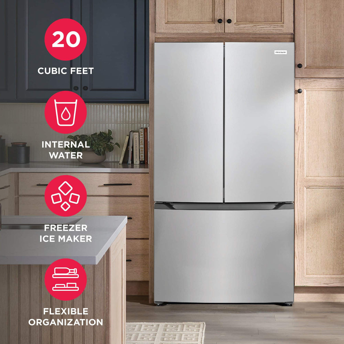 Frigidaire - 35 in. Wide 20 Cu. Ft. Counter Depth French Door Refrigerator with Internal Water Dispenser - Fingerprint-Resistant Stainless Steel Look