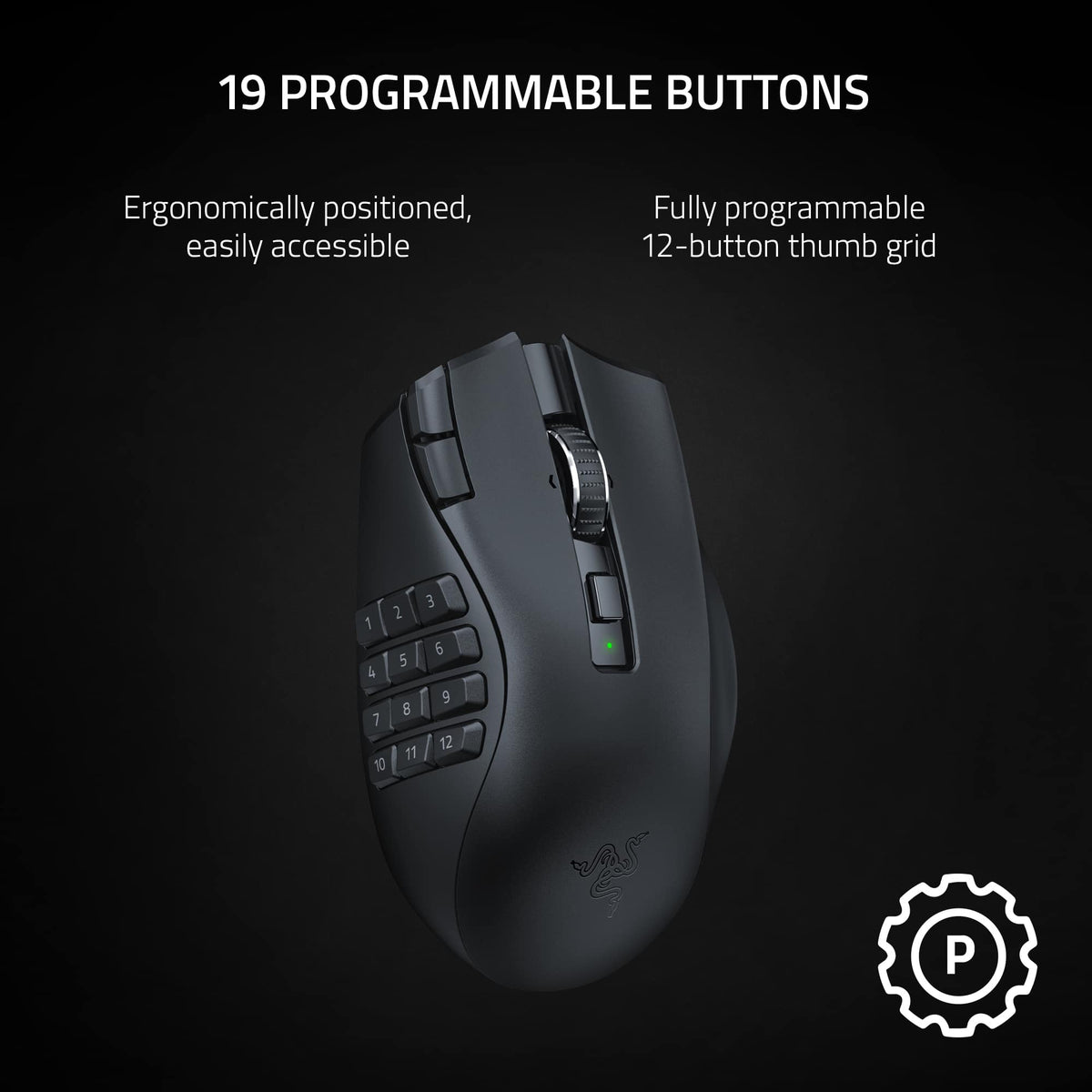 Razer - Naga V2 HyperSpeed MMO Optical Gaming Mouse with 19 Programmable Buttons - Wireless - Black