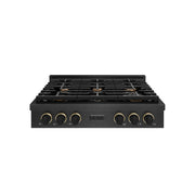 ZLINE - 36 in. Wide 6 Burner DesignerParamount Gas Rangetop in Black Satin Steel with Black and Bronze Accents (SRTBSZ-36-MBCB) - Black Satin Stainless Steel