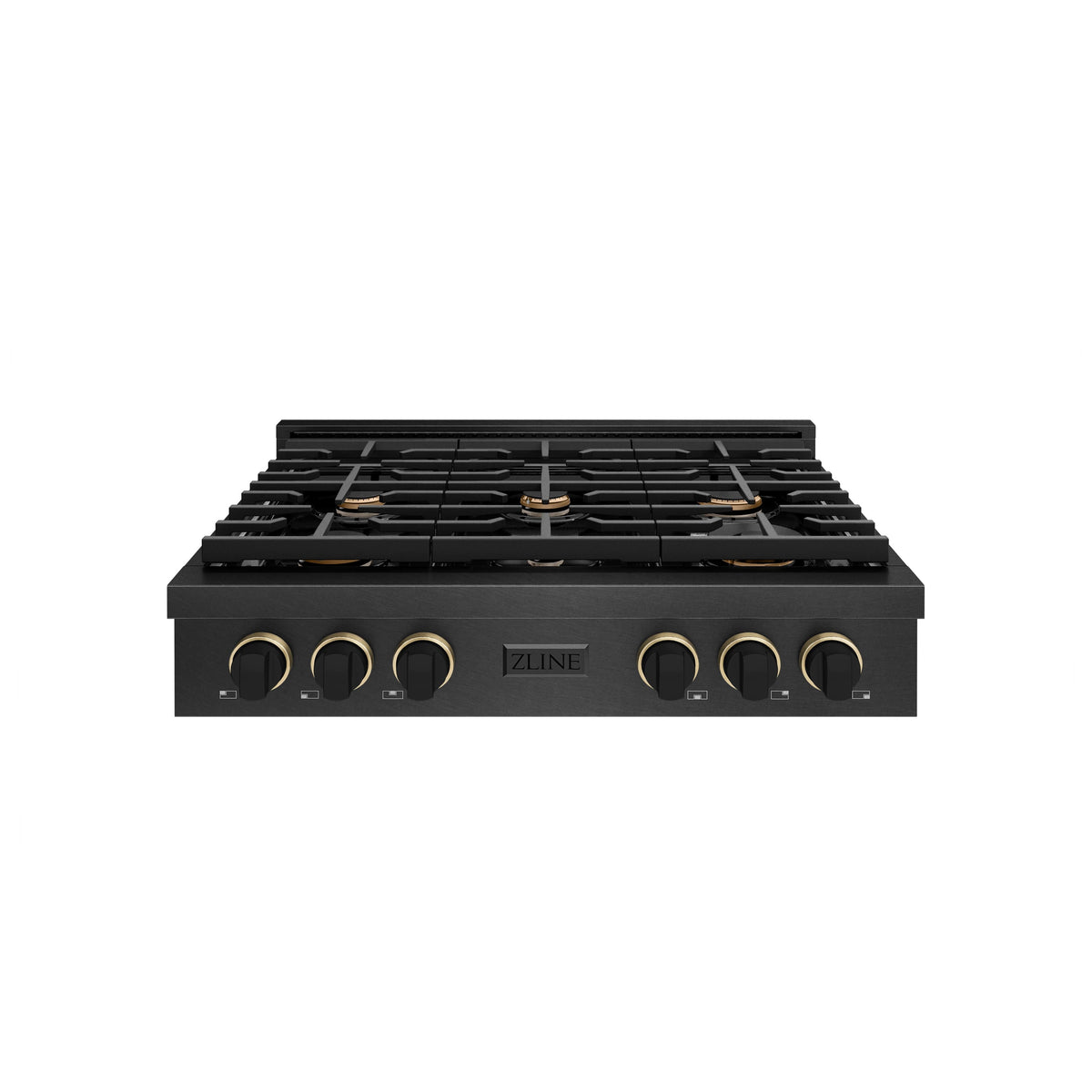 ZLINE - 36 in. Wide 6 Burner DesignerParamount Gas Rangetop in Black Satin Steel with Black and Bronze Accents (SRTBSZ-36-MBCB) - Black Satin Stainless Steel