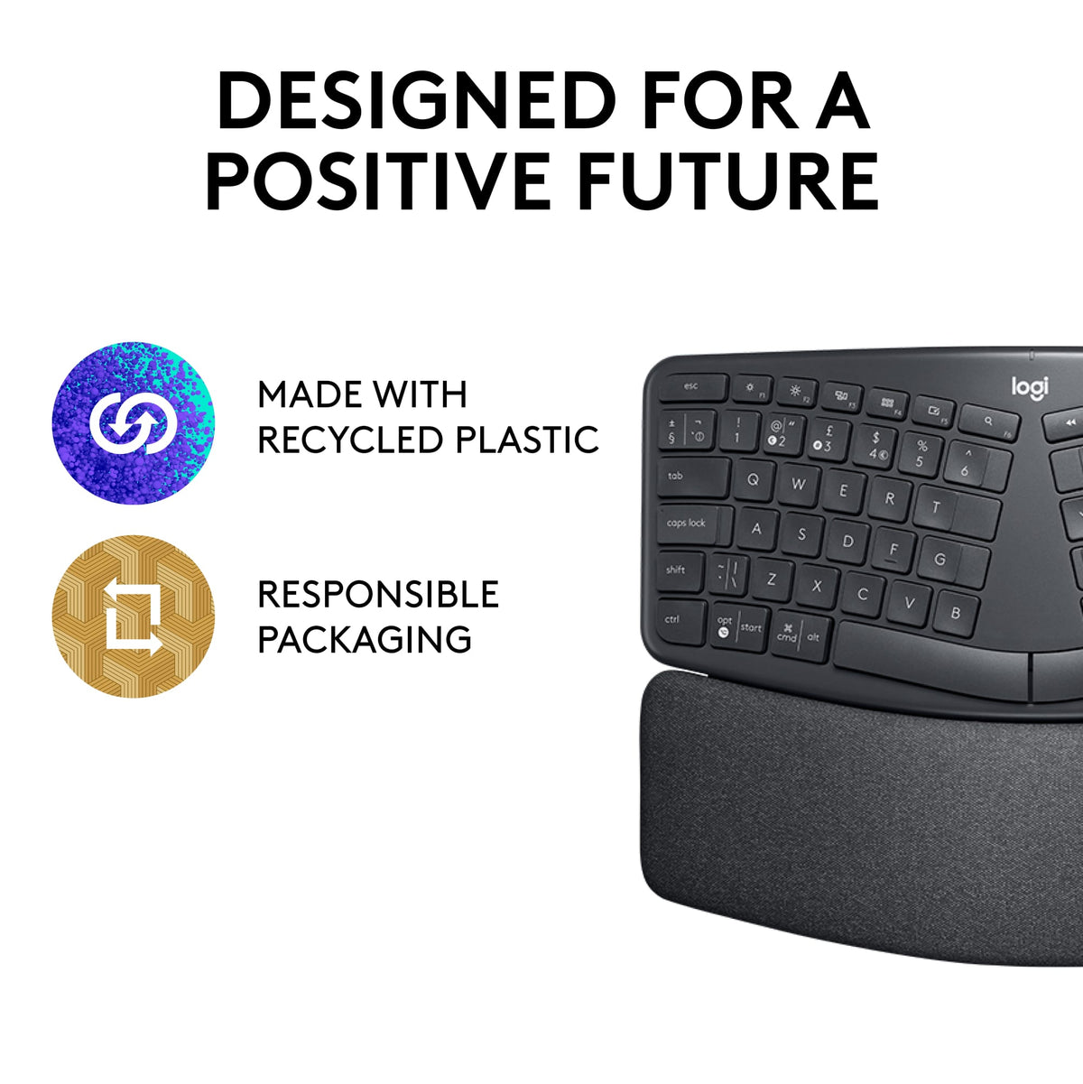 Logitech - ERGO K860 Ergonomic Full-size Wireless Scissor Keyboard for Windows and Mac with Palm Rest - Black