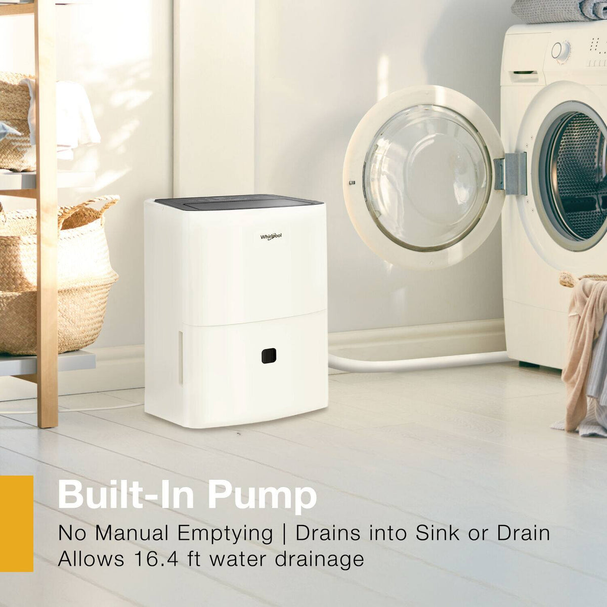 Whirlpool - 50 Pint 3000 Sq. Ft 14.8 quart Energy Star Certified Dehumidifier with Pump - White