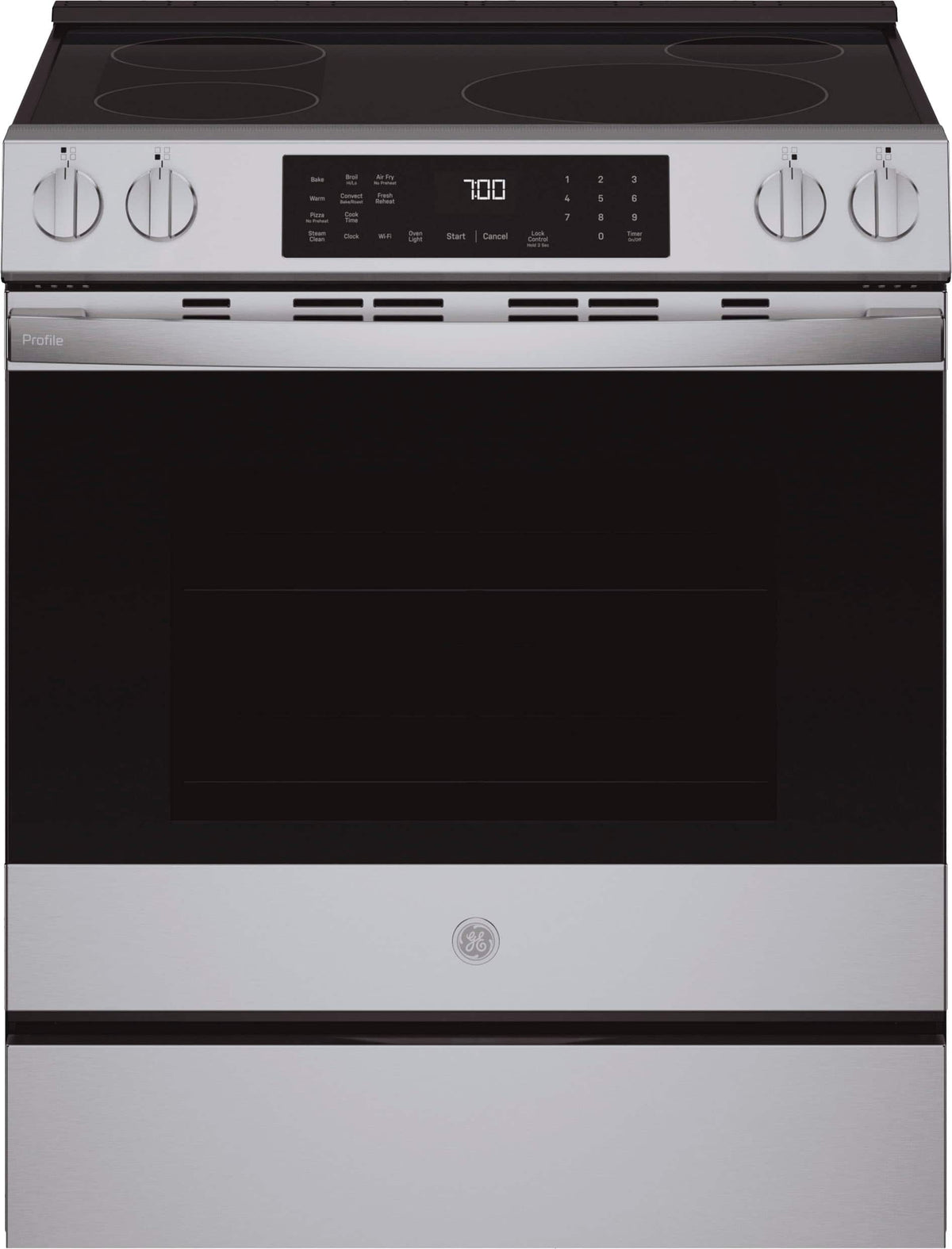 GE Profile - 30 in. Wide 4 Elements 5.3 Cu. Ft. Slide-In Electric Induction Convection Range with Air Fry and EasyWash Oven Tray - Stainless Steel