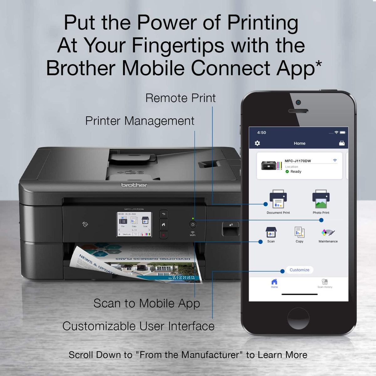 Brother - MFC-J1170DW Wireless Color All-in-One Refresh Subscription Eligible Inkjet Printer - Black
