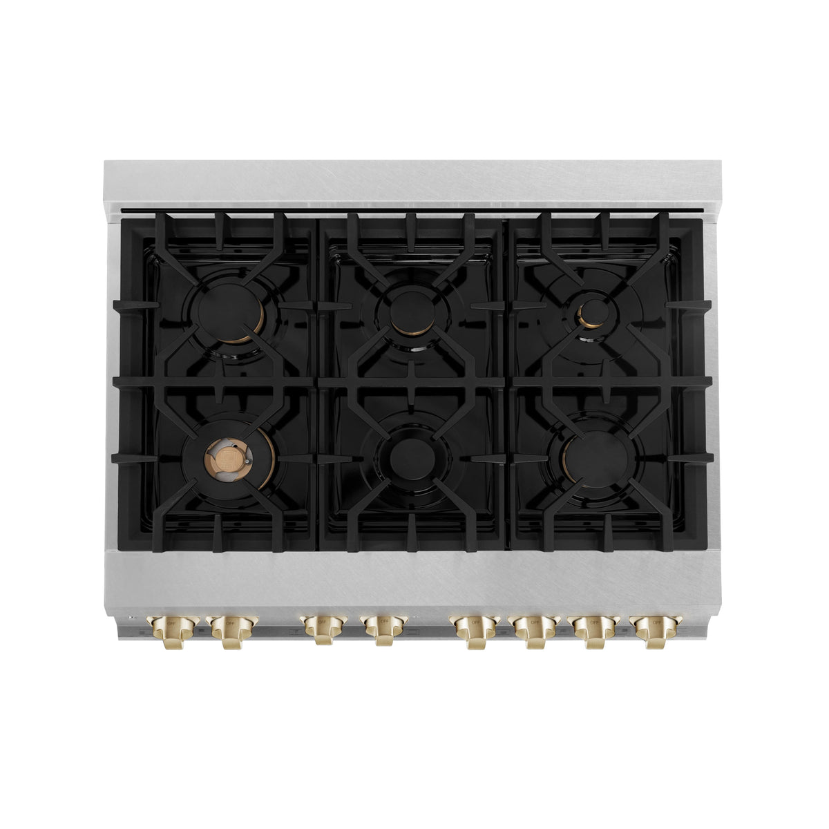 36 in. Wide 6 Burner ZLINE Autograph Legacy Dual Fuel Range in Satin Steel & Gold Accents (RASZ-SN-36-G) - Stainless Steel