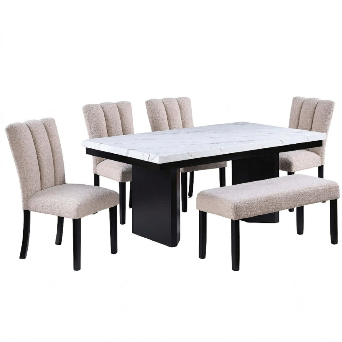Juego de comedor de dos tonos con sillas laterales tapizadas