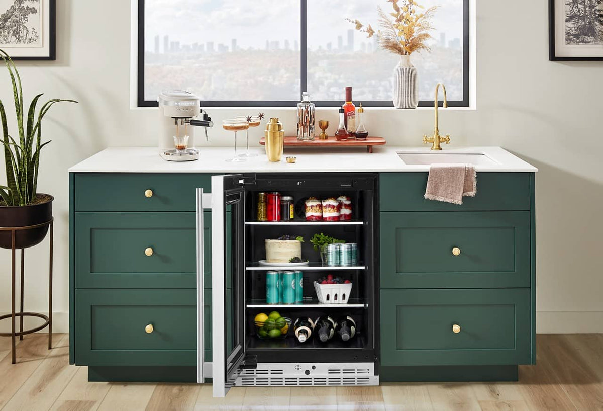 KitchenAid - 5.2 Cu. Ft. Undercounter Refrigerator Glass Door and Shelves with Metallic Accents - PrintShield Stainless Finish