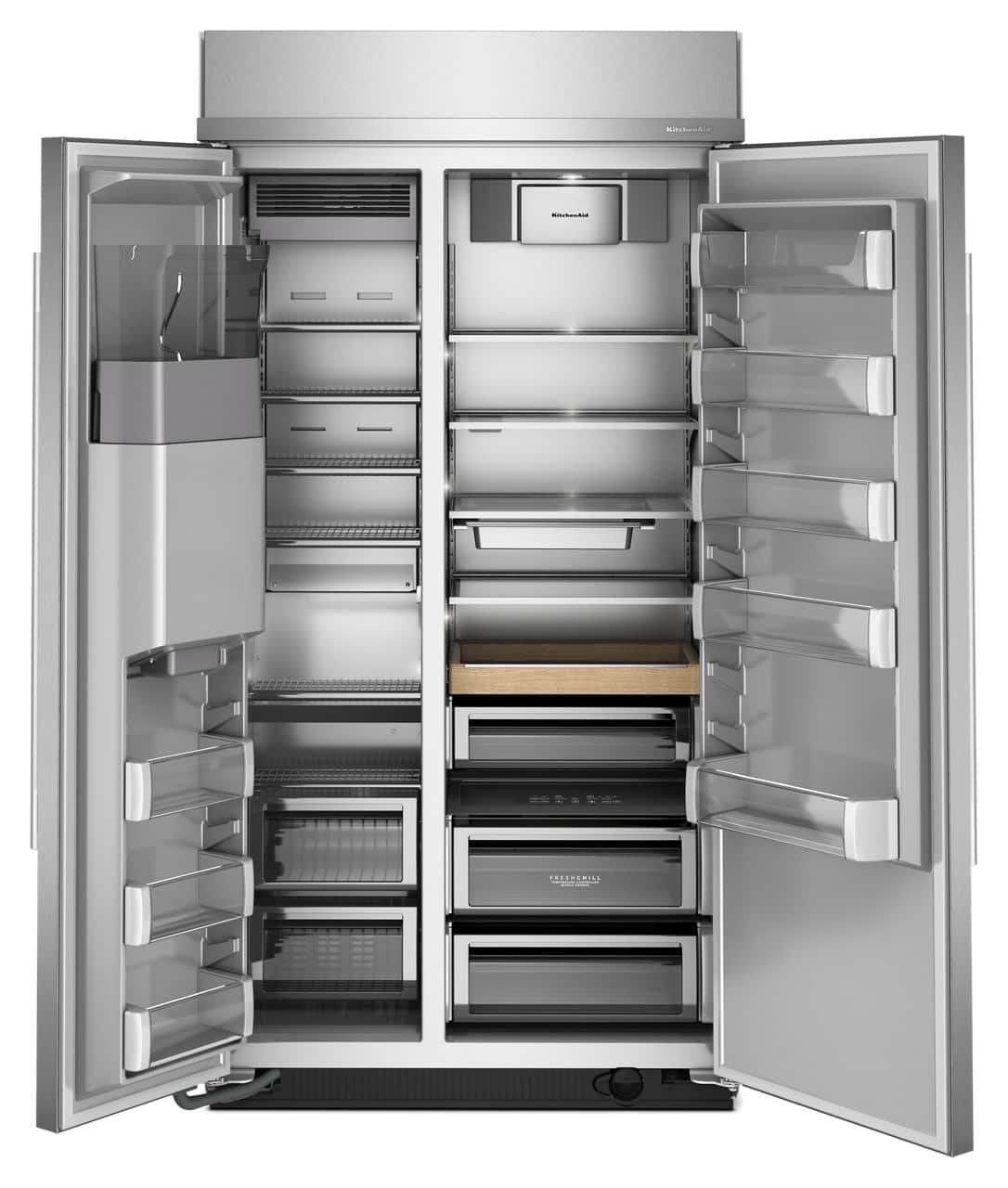 KitchenAid - 42 in. Wide 25.1 cu. ft. Built-In Side-by-Side Refrigerator with Exterior Water and Ice Dispenser - Stainless Steel