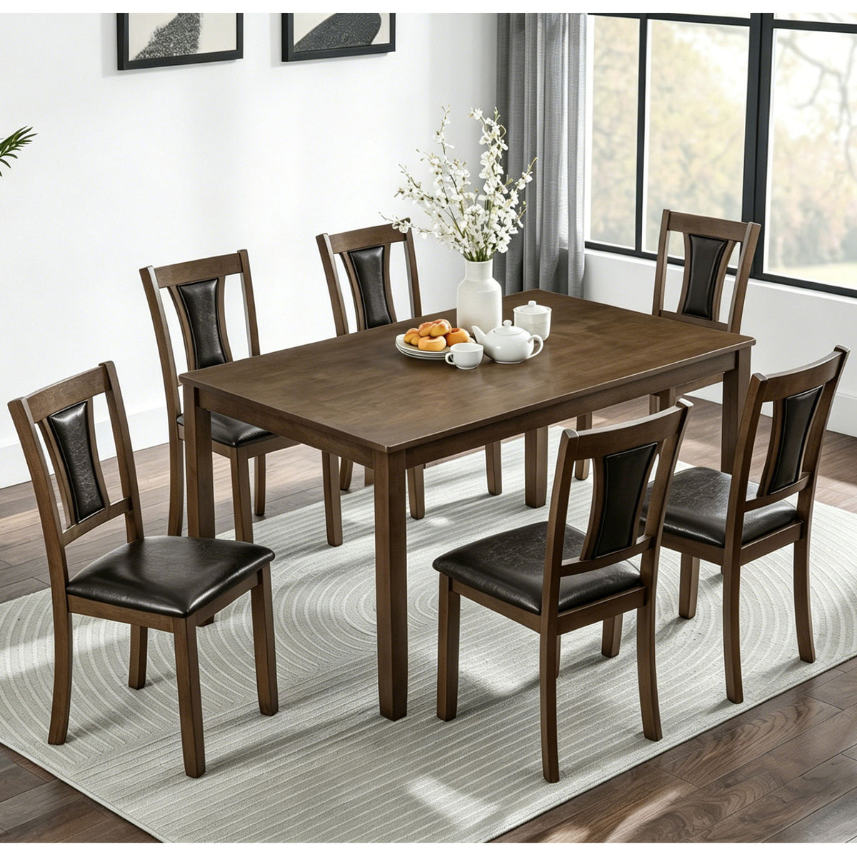 Juego de comedor moderno con sillas tapizadas