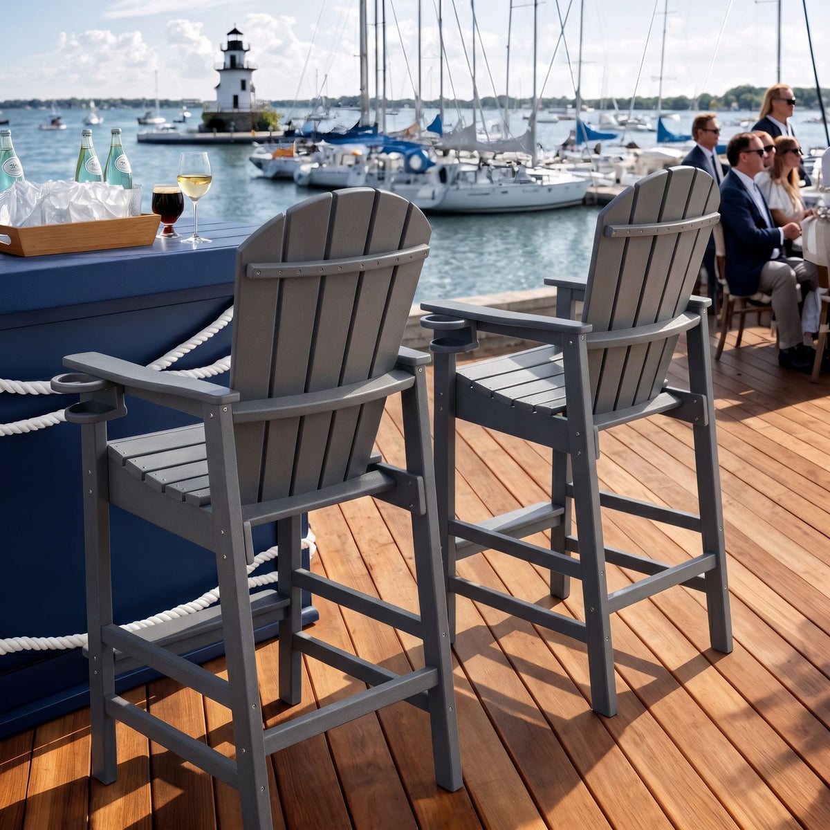 Silla Adirondack de altura de barra con portavasos y reposabrazos