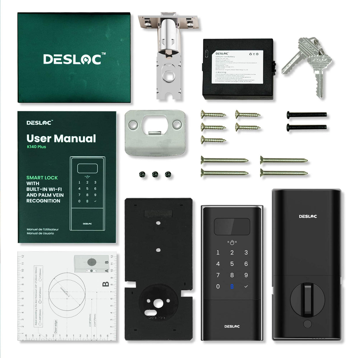 DESLOC - K140 Plus Smart Lock with 10,000mAh Battery Wi-Fi Replacement Deadbolt with Palm Vein Recognition and Auto Lock - Black