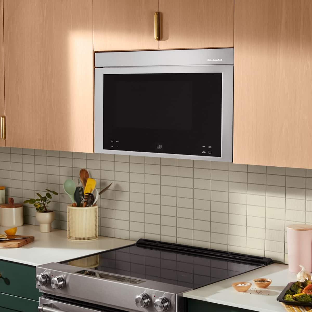 KitchenAid - 1.1 Cu. Ft. Convection Flush Built-In Over-the-Range Smart Microwave with Sensor Cooking and Air Fry Mode - Stainless Steel