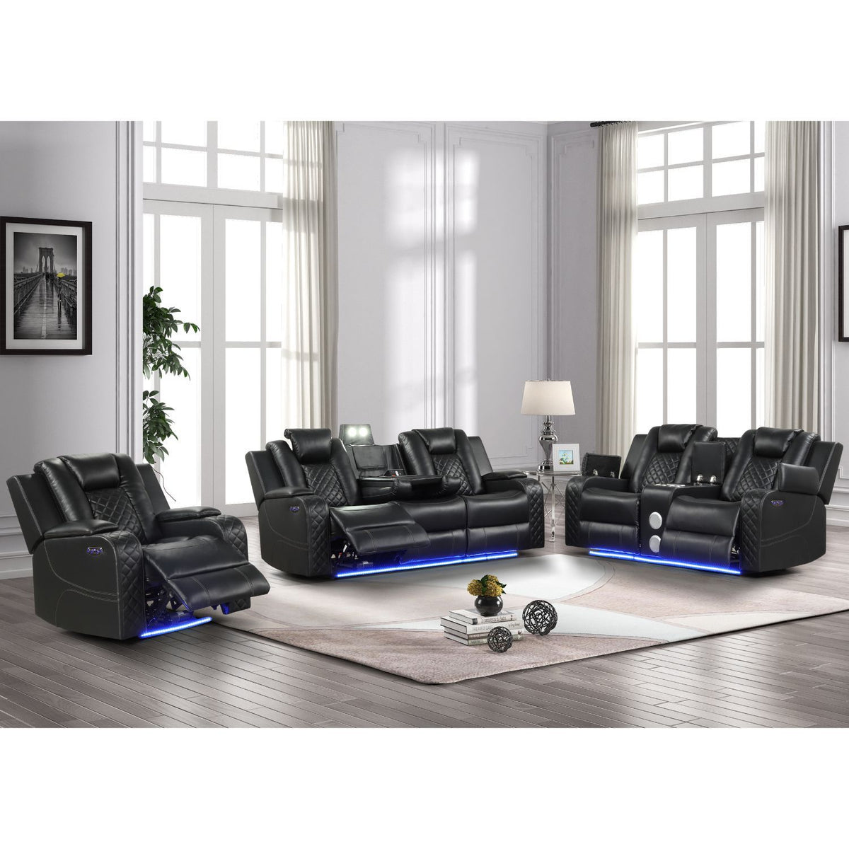 Benz - Sofá reclinable eléctrico con cabeceros ajustables y luces LED ambientales