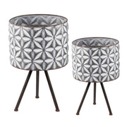Metal Planter Stand, Round Galvanized Farmhouse Planter (Set of 2) - Gray