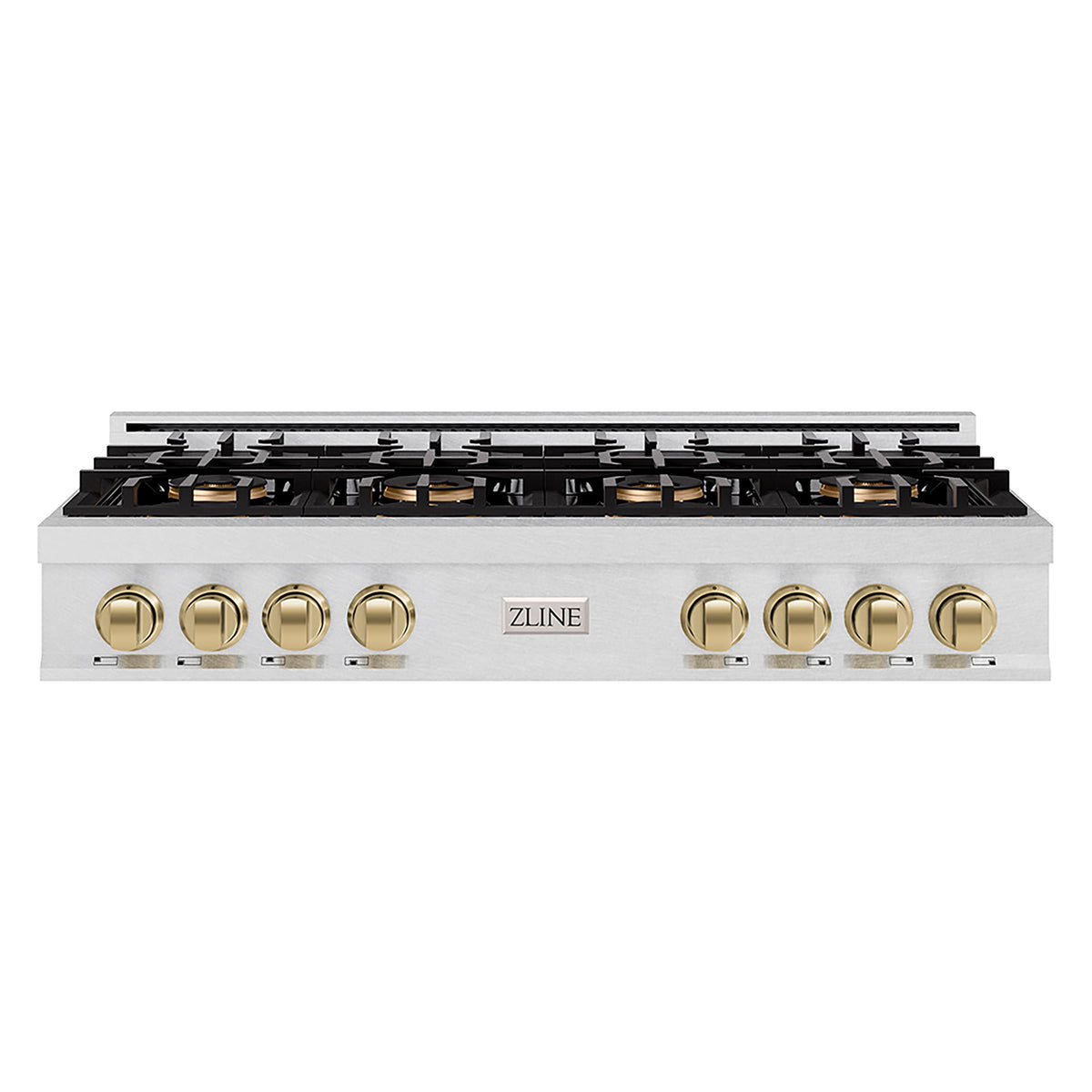 ZLINE - 48 in. Wide 8 Burner Autograph  Satin Steel Classic Rangetop with DuoPro Burners and Bronze Accents (PCRTSZ-48-CB) - Satin Stainless Steel