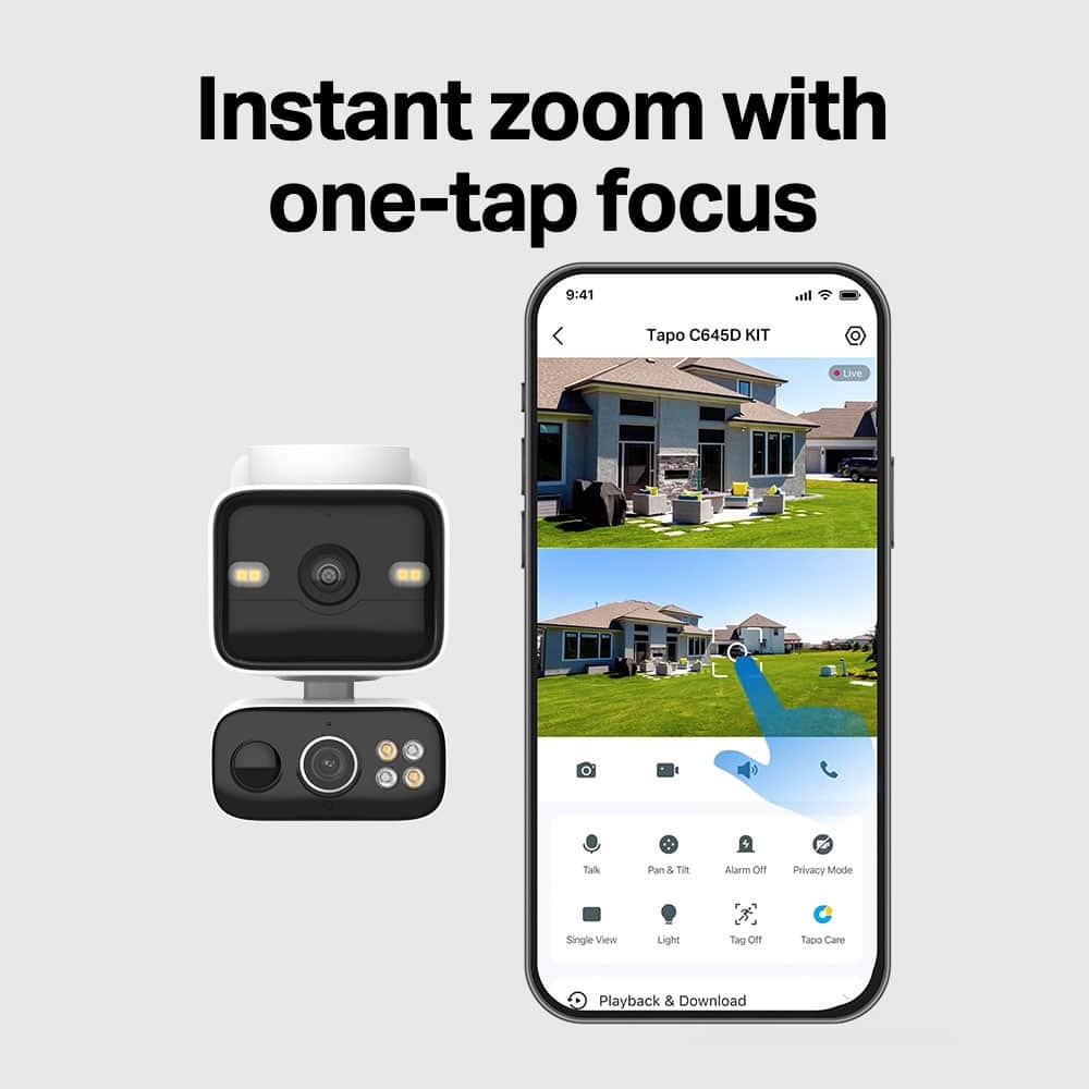 TP-Link - Tapo Wireless Dual-Camera Security, Pan-Tilt, 360° Viewing, 2K Crystal-Clear Video, Solar Charged - No Monthly Fee - White
