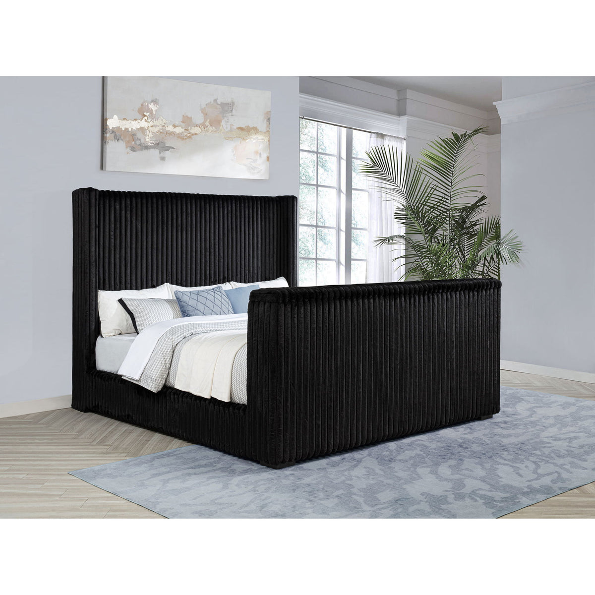 Lyman - Cama con TV, cabecero orejero y elevador de TV integrado con regleta - Negro