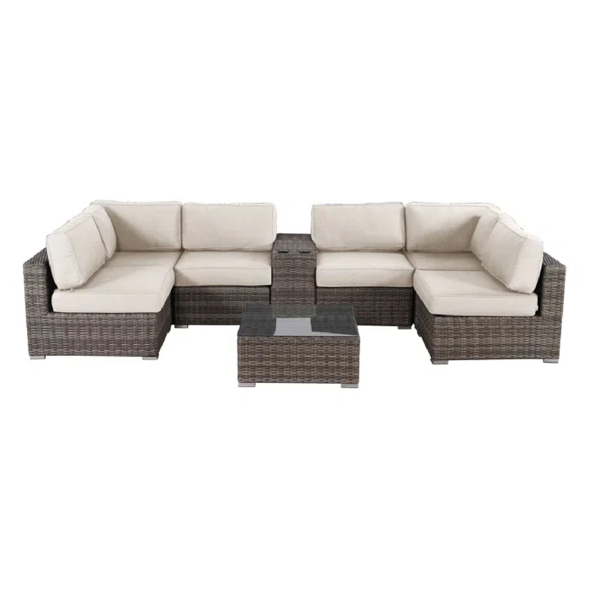 Elegant 4 Person Wicker Patio Seating Set With Cushions And Glass Top Table